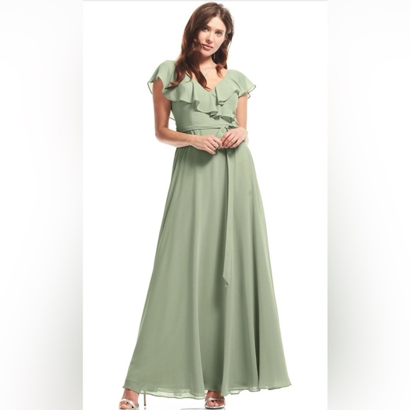 Bill Levkoff Chiffon Flutter Sleeve Bridesmaid Dress, Pistachio Green Formalwear - Picture 10 of 10